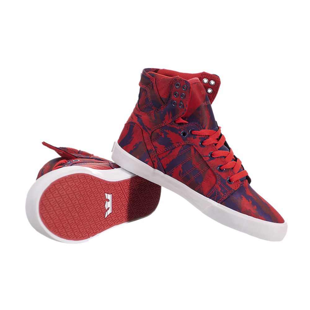 Baskets Montantes Supra SkyTop Rouge Party Camo Red/Grape-White Femme | CZJ-86609638